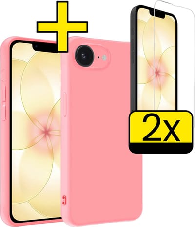 Hoesje - Met 2x Screenprotector - Geschikt voor Apple iPhone 17e - Sterk & Shockproof - Back Cover - Siliconen Case - Telefoon Hoes - Telefoonhoesjes - Lichtroze