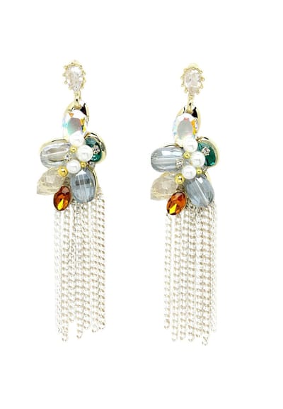 AVANT-GARDE PARIS Dangler Earrings - Multi-kleurige Kristallen met Lange Ketting - 1 stuk - Goudkleurig Plating