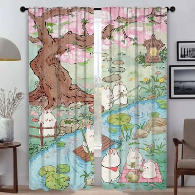 Tulle Kitty Printemps pour Chambre à Coucher Salon Moderne Rideaux 2 Pièces Paravent Décoration Halloween Stores Rideau Occultant Enfant W50xH70cmx2pcs-CL gray