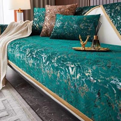 Verguld patroon Nederlandse fluwelen bankhoezen Banken Handdoek Antislip bankbeschermer Hoes Bankdeken voor woonkamer Gele rand 90x180cm 1pcs