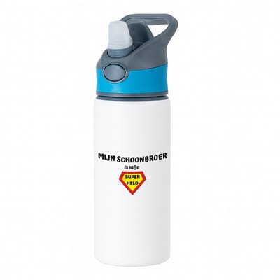 Hacebo® - mijn schoonbroer is mijn superheld waterfles met rietje blauw - Broer - super schoonbroer - verjaardag - cadeautje voor broer - broer artikelen - kado - geschenk - water fles - 650ML