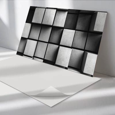 Wallfluent Vinyl Wandpaneel - Geometrische blokindeling PVC Muurpaneel - 100 cm x 50 cm - Grijs PVC wandpaneel - 1 stuk - Rechthoekig Wandbekleding Vinyl - Texturen Wandpaneel - Zelfklevende Wandbekleding - Wandpaneel Keuken en Badkamer