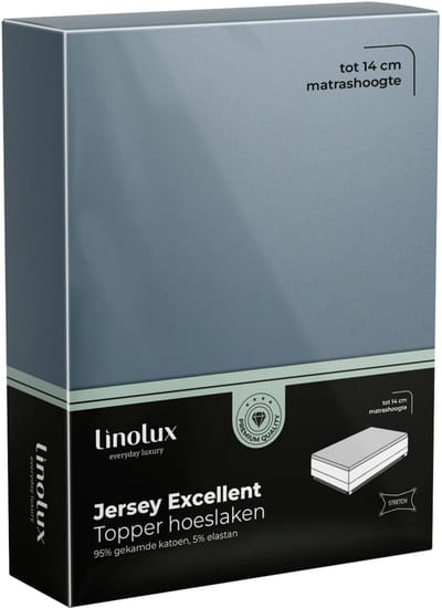 Linolux Hoeslaken Topper Jersey Excellent Denim 80x200 t/m 100x220
