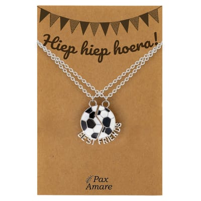 BFF Ketting voor 2 'Hiep Hiep Hoera' - Magnetische Voetbal - Vriendschapsketting op Cadeau Kaartje - 45cm + 5cm verstelbaar - Zilverkleurig - Verjaardags Hanger - Pax Amare