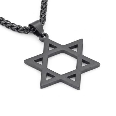 Zwartkleurige schakel ketting voor heren en dames met zespuntige ster hanger
