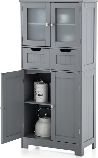 Badkamerkast met Laden en Kasten - Opbergkast voor Badkamer, Keuken en Woonkamer - Verstelbare Planken - Grijs 60x30x128 cm