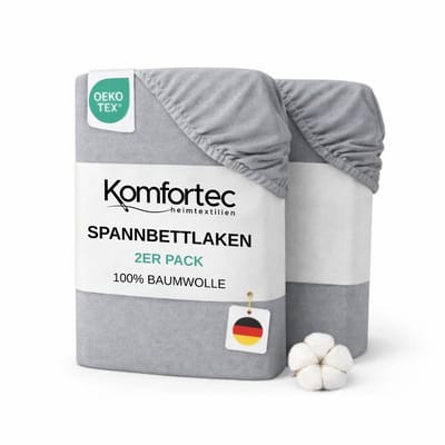 Komfortec Jersey Stretch 2-delige Hoeslaken Set 140x200 cm, Dubbelpak, 23 cm Matrasdikte, Rondom Elastiek, 100% Katoen, Grijs