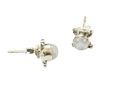 Zilveren knop oorbellen Maansteen 925 zilver