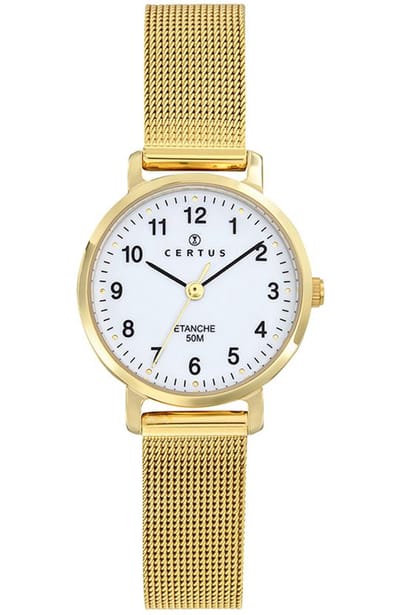 Certus-Horloge-Dames-Analoog-Milanese band-27MM kastformaat-3ATM-Goudkleurig-Verstelbare band-Duidelijke wijzerplaat.