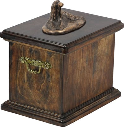 Elegante urn voor de as van een Afghaanse Hound met beeldje