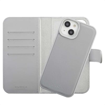 Selencia Hoesje - Geschikt voor Apple iPhone 15 - Olyn Uitneembare Bookcase geschikt voor MagSafe - Grijs