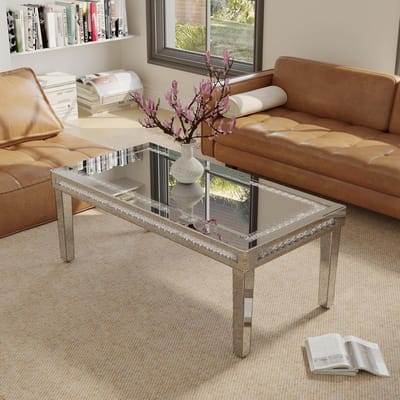 Elegante salontafel van kristalglas met spiegelafwerking, 120 x 60 x 45 cm, perfect voor moderne interieurs