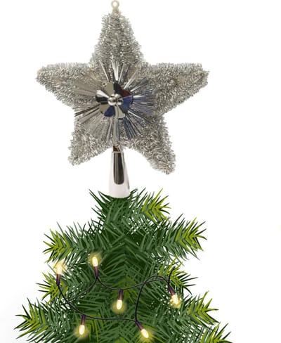 Bellatio decorations Kerstboom piek - 1x - ster - zilver - kunststof - 23 cm - kerstversiering