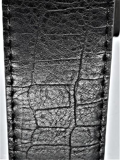 RR20-14.125 : Leren riem zwart, voor automatische buckle, krokodillenpatroon L125cm, H38mm, D4mm