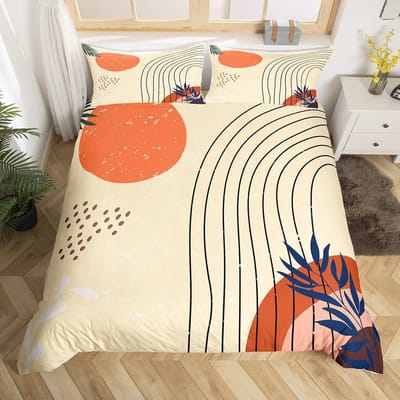 Mid Century Modern Dekbedovertrek Set King Abstract Geometrisch Balans Vormen Regenboog Zon Cirkels Boho Dekbedovertrek Beddengoed Sets EU Single(135*200cm)3pcs