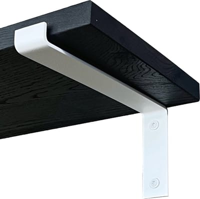 GoudmetHout® Wandplank Industrieel - 180 x 25 cm Muurplank - Zwart Eiken Hout - Decoratie Wandrek & Boekenrek - Hangplank Keuken - Wall Shelf + 2 Mat Witte Plankdragers van Staal