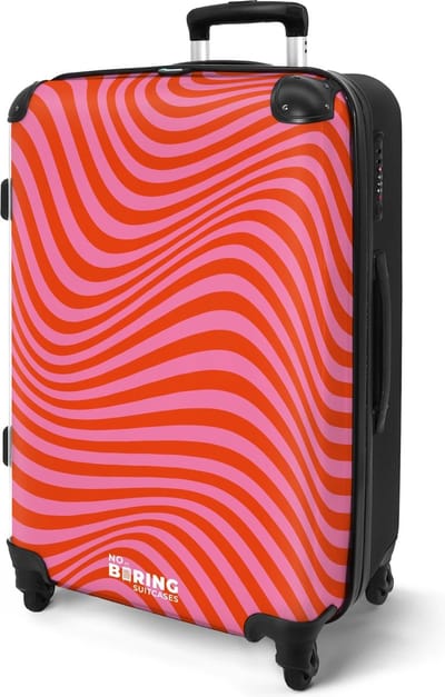 NoBoringSuitcases.com® - Reis koffer groot - Rolkoffer lichtgewicht - Reiskoffer met 4 wielen volwassenen - Roze rode golvende lijnen bagagekoffer - Valies grote trolley XL - 20 kg bagage