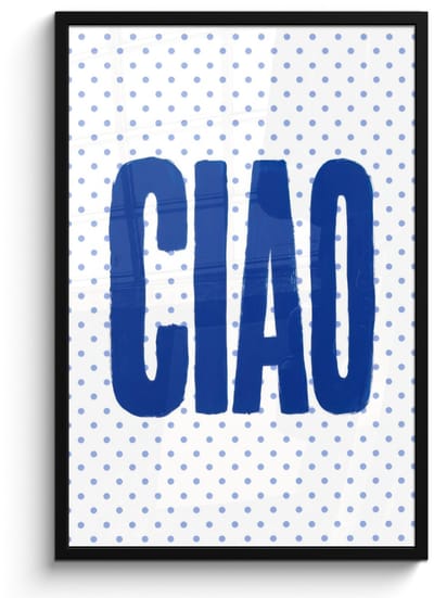 Poster in lijst - Fotolijst 60x90 cm - Posters - Ciao - Stippen - Roze - Wit - Posterlijst zwart - Decoratie - Wanddecoratie woonkamer - Muurdecoratie slaapkamer