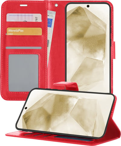 Hoesje - Met Pasjeshouder - Geschikt voor Samsung Galaxy A55 - Luxe Bookcase Portemonee - Flip Case - Kunstleer Book Case - Flipcase - Book Cover - Walletcase - Portemonneehoes - Telefoonhoesjes - Rood