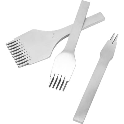 3 stuks Staal Leer Beitels Gatpons 2+5+10 Tanden DIY Handgemaakte Leerbewerking Gereedschapskit(3 mm 0,12 inch 3MM
