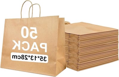 Grote kraftpapier draagtassen met handgrepen, 50 stuks, 130 g/m² (35 × 13 × 28 cm) voor winkelen, geschenken en detailhandel