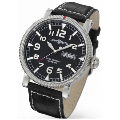 Lenzers Boulton XL Herenhorloge met Dag en Datum - Zwart - Quartz - 47mm