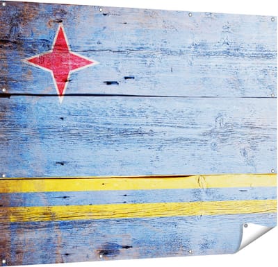 Gards Tuinposter Aruba Vlag op Hout - 150x120 cm - Tuindoek - Tuindecoratie - Wanddecoratie buiten - Tuinschilderij