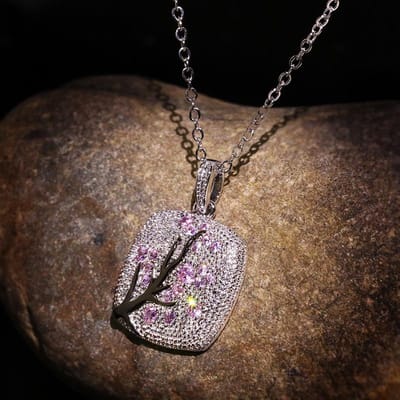Fijne Sieraden rode zirkonia Bladeren tak Hanger Voor Vrouwen tak Sprankelende Roze Kersentak CZ Delicaat Mode 45cm brown