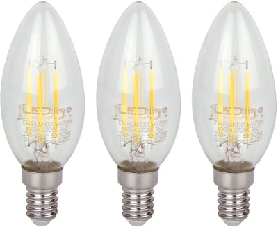 LED line LITE LED Filament Kaarslamp C35 E14 - 5W (vervangt 50W) - 600lm - Ø35mm - 230V - Dimbaar - Energiezuinig - 3 stuks