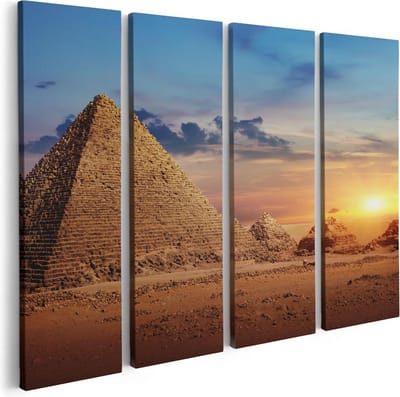 Artaza Canvas Schilderij Vierluik Egyptische Piramides in de Woestijn - 80x60 - Foto Op Canvas - Canvas Print