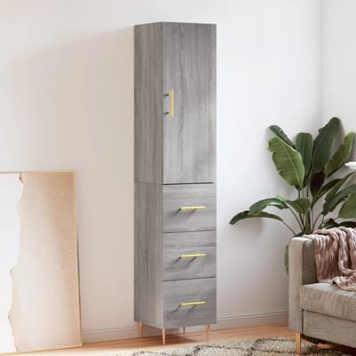 vidaXL - Hoge - kast - 34,5x34x180 - cm - bewerkt - hout - grijs - sonoma - eikenkleurig