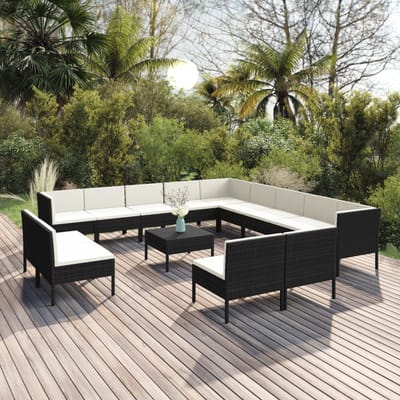 vidaXL - 14-delige - Loungeset - met - kussens - poly - rattan - zwart