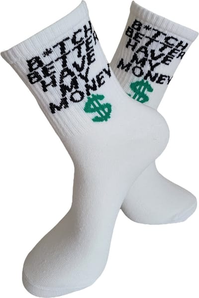 Verjaardags cadeau - Bitch Sokken - Geld sokken - vrolijke sokken - witte sokken - tennis sokken - sport sokken - valentijns cadeau - sokken met tekst - aparte sokken - grappige sokken - Sokken waar je vrolijk van wordt - maat 37-44