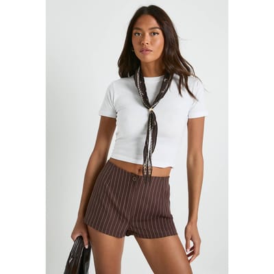 boohoo Dames Geweven Pinstripe Mini Short | Chocolate | Maat: 14