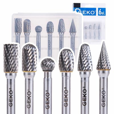 GEKO Tungsten carbide frezenset - 6 stuks - veelzijdige vormen - hoge duurzaamheid - 6 mm schacht