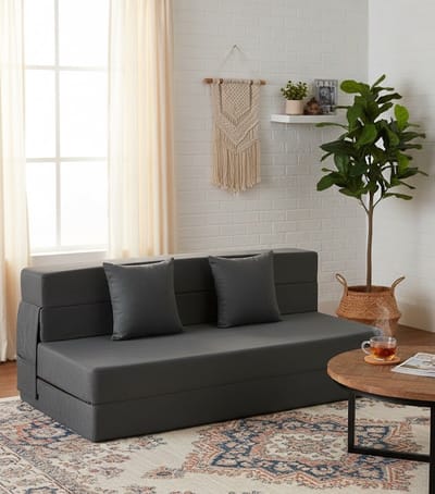 3-in-1 Luxe Klapbank en Slaapbank – Hoogwaardig Traagschuim, 25D, Donkergrijs – Opvouwbaar, Comfortabel voor Woonkamer, Slaapkamer en Kleine Ruimtes – Inclusief Kussens en Afneembare Wasbare Hoes House&Garden
