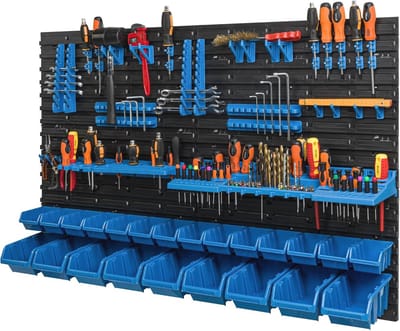 Stapelboxen Wandrek 23-delig 117 x 78 cm - Gereedschapshouder en Opslagsysteem voor Werkplaats en Garage
