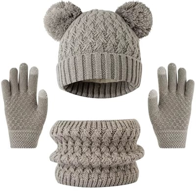 3-delige Winterset Kind – Verdikte Gebreide Kindermuts, Sjaal en Handschoenen Set met Sneeuwvlokpatroon | Warme Kinder Winteraccessoires 4-8 Jaar