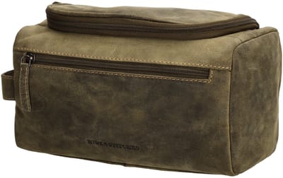 Hide & Stitches Idaho Toilettas Dames - Reisetui met handvat - Reisorganizer van 100% Leder - Olijfgroen