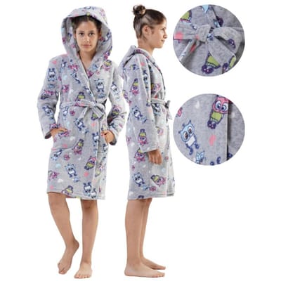 Robe de chambre enfant fille polaire à capuche mignonne chaude 15/16 164 gray