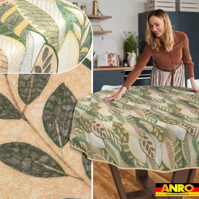 ANRO Tafelkleed Griekse ornamenten Beige Rond Ø140cm Met sierband Afwasbaar Waterafstotend
