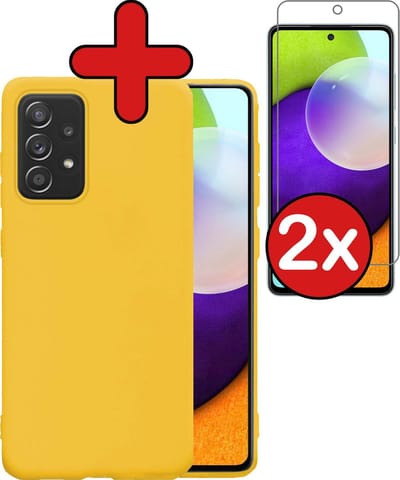 Hoesje - Met 2x Screenprotector - Geschikt voor Samsung Galaxy A52 - Sterk & Shockproof - Telefoon Hoes - Back Cover - Siliconen Case - Telefoonhoes - Geel