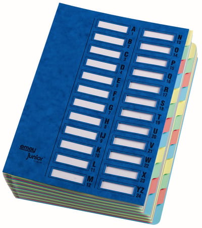 emey sorteermap Junior, 24 vakken, met numerieke indexen alfabet, blauw
