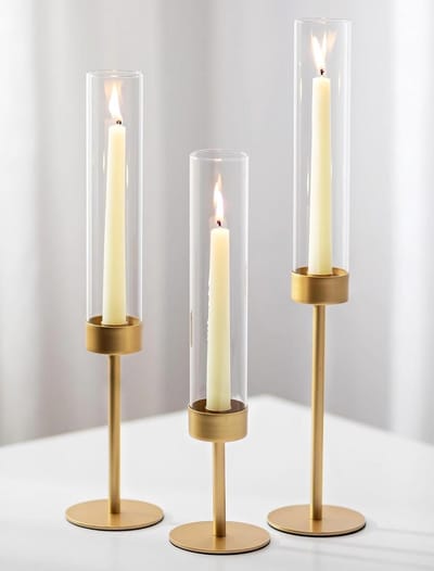 Dailygoods - Gouden Kandelaar Set van 3 - Met Glazen Cilinders voor Tafeldecoratie