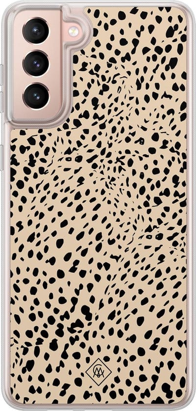 Casimoda® hoesje - Geschikt voor Samsung Galaxy S21 Plus - Stippen bruin abstract - 2-in-1 case - Schokbestendig - Gestipt - Verhoogde randen - Bruin/beige, Transparant