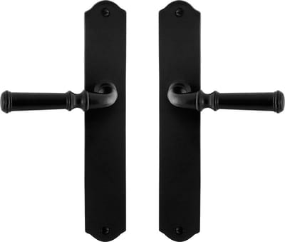 Deurkruk op schild - Smeedijzer zwart - Gietijzer - GPF - Smeedijzer Zwarte Deurklink Meri op Blind, 238x41x4mm GPF6220.60