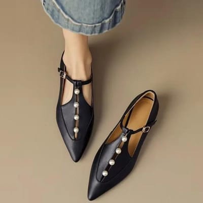 Elegante Retro Lage Enkelschoenen Vrouwen Lente Nieuw Lage Hak Gesp Puntige Neus Dames Sandalen Dagelijks Lopen Jurk Damesschoenen 40 zwart