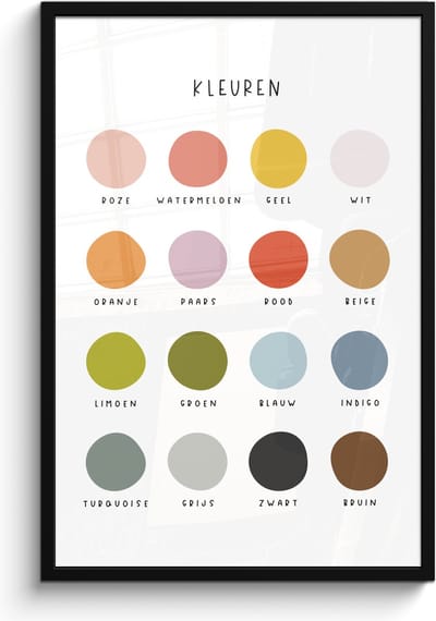 Poster in lijst - Fotolijst 60x90 cm - Posters - Kleuren - Leren voor kinderen - Educatief - Posterlijst zwart - Kamer decoratie - Wanddecoratie kinderkamer - Muurdecoratie babykamer