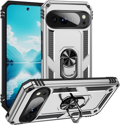 MobyDefend Hoesje - Geschikt voor Google Pixel 10 / Google Pixel 10 Pro - Pantsercase Met Draaibare Ring - Zilvergrijs