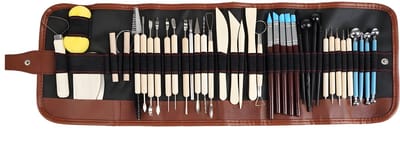 Ilso modelleer‑ & beeldhouwset - klei gereedschap - 40 delig - rol etui